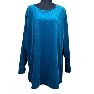 Liz Baker Essentials Teal Blue Velvet Long Sleeve Round Neck Top Size 3X